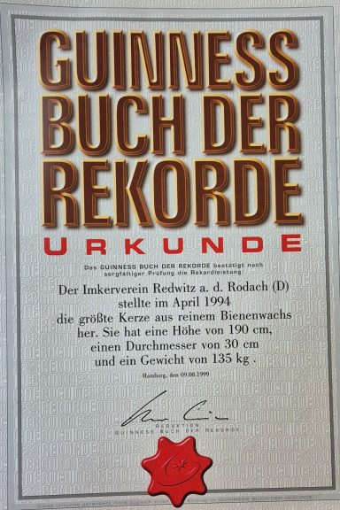 Urkunde Guinnes Buch der Rekorde